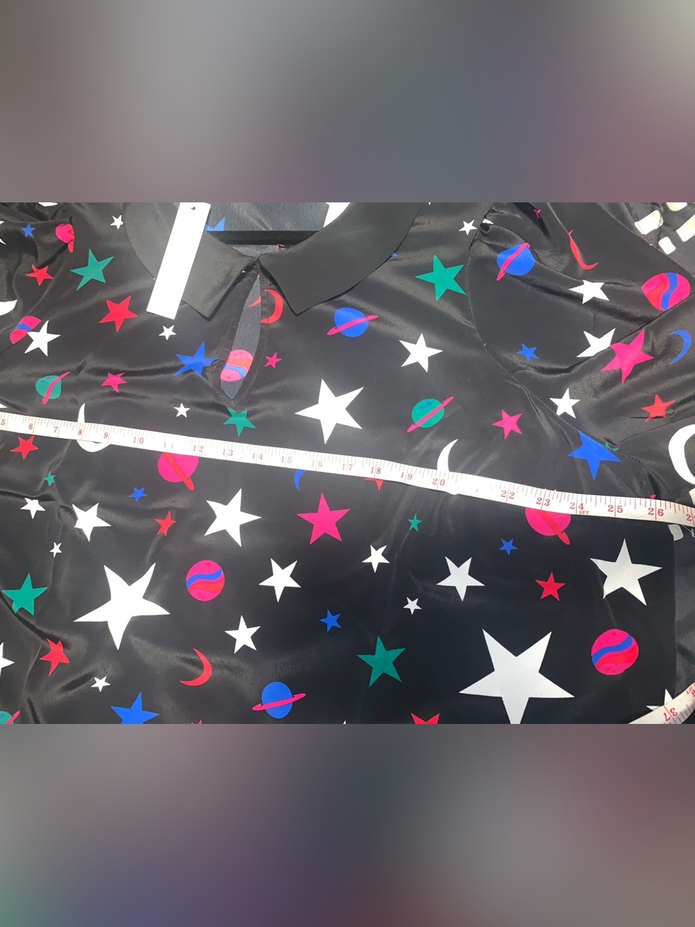ModCloth Black Star & Planet Print Long Sleeve Blouse - Picture 5 of 6